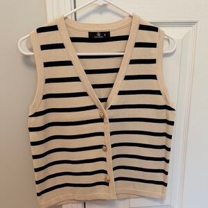Ellison Cream & Black Striped V-Neck Button Tank - SIZE MEDIUM!